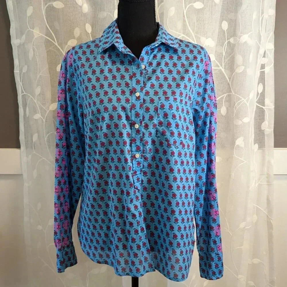 J. Crew Partial Button Down, Floral, 100% Cotton, Long Sleeves, Size S